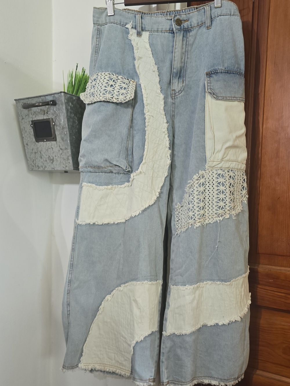 Pol Anthropologie Light Blue Patchwork Wide-Leg Women's Jeans Small